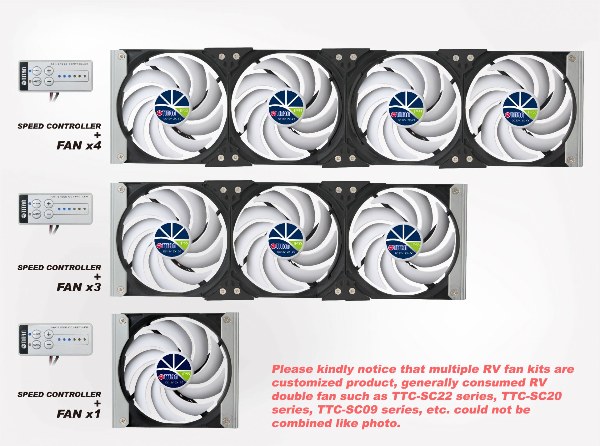 Personalizar conjuntos de ventiladores para estantes de RV